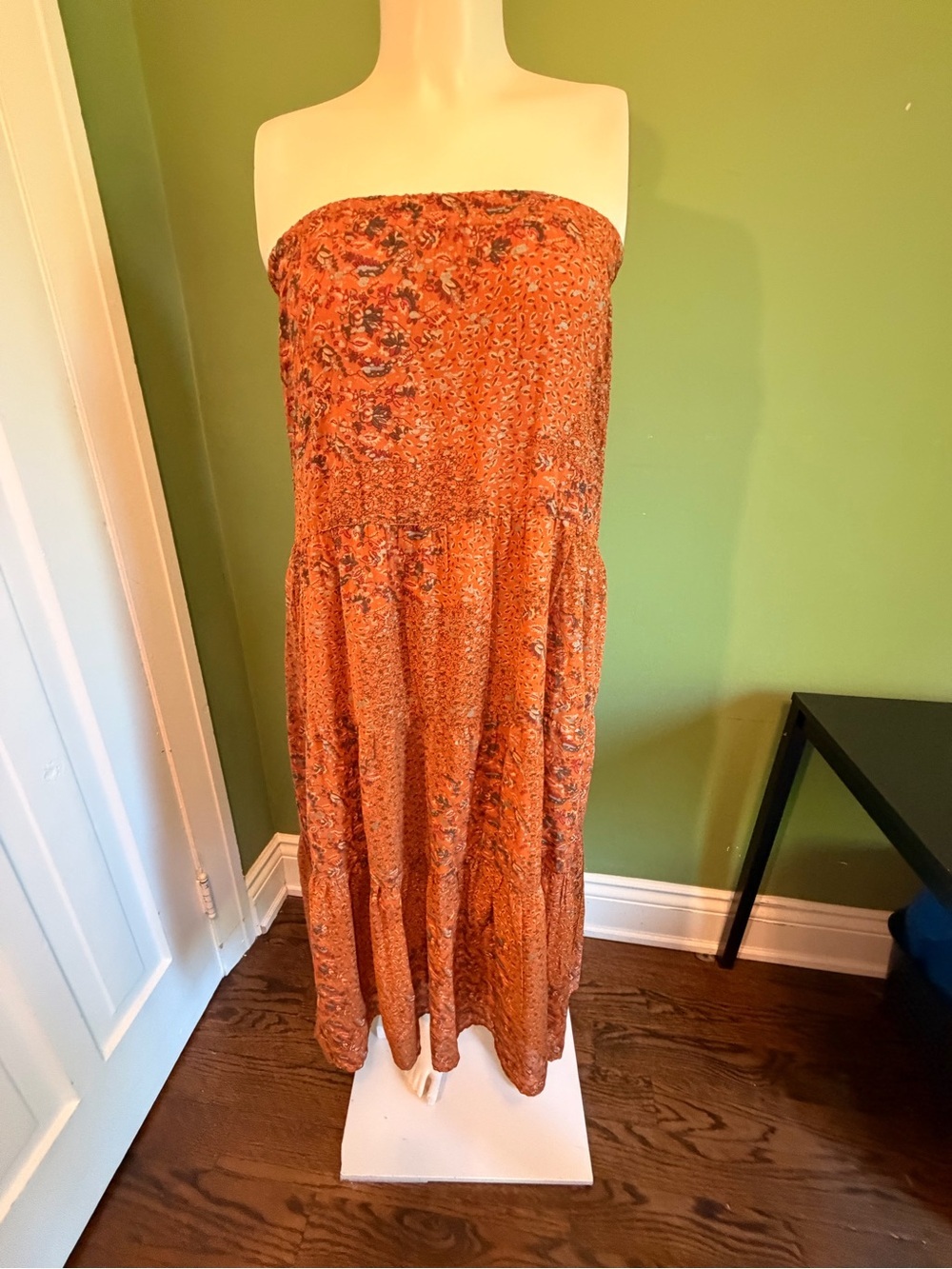Elan Rust Orange Floral Tiered Maxi Boho Skirt - Picture 16 of 16